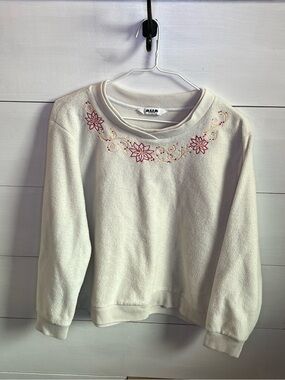 Alia Petites Cream Embroidered Sweatshirt with Poinsettas